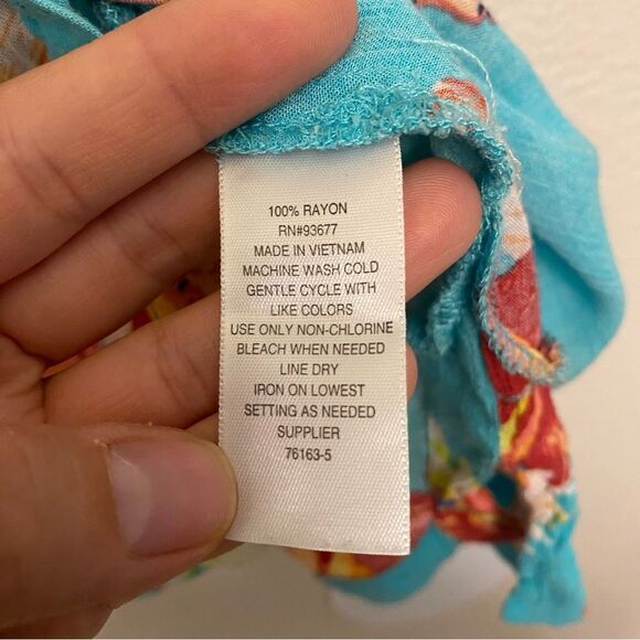 A.N.A. Aqua blue Hawaiian Tropical Button Up rayon lightweight blouse top L - Picture 6 of 8